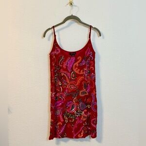 Red Full Sequin Beaded Silk Mini Dress- Size XS